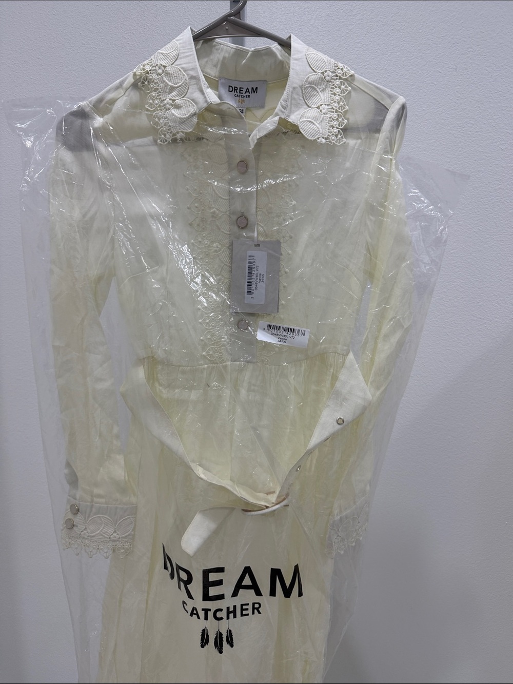 Dream Catcher Romantic Cream Lace-Trim Maxi Dress with Belted Waist